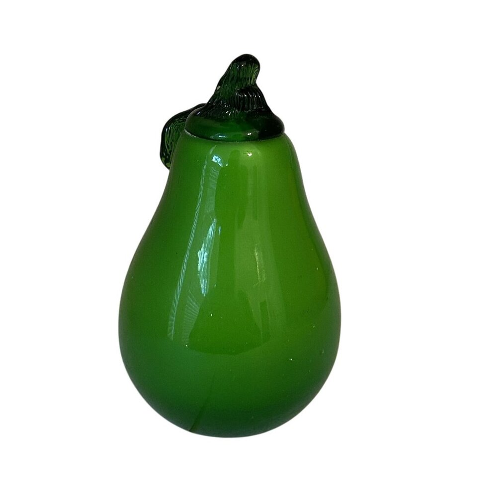 Vintage Art Glass Hand Blown Glass Green Pear 1970s Glass Art Decor - Picture 4 of 6